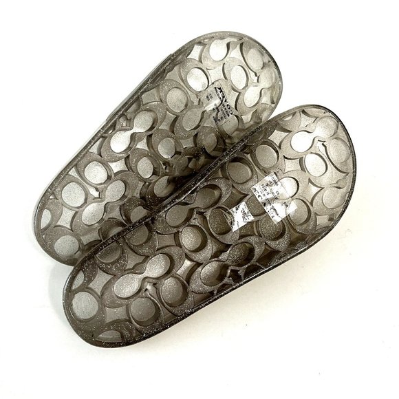 NWOB COACH Ulyssa Slide Silver Glitter Transparent Size 8 Rubber Pool Beach - Picture 6 of 9